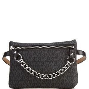 Micheal Kors Signature Logo Pull Chain Black Belt Bag